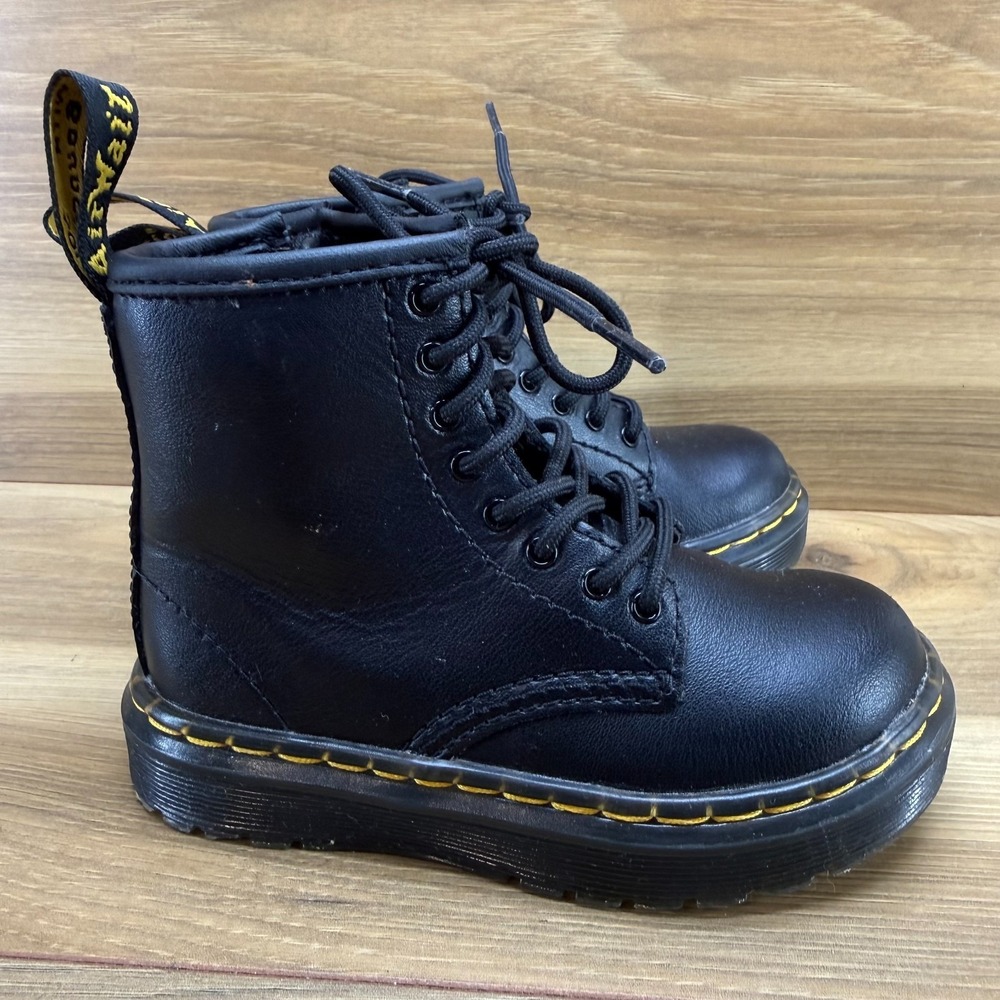 Dr Martens Zavala Toddler Boots‎ Size 8 UK 7 Black Leather Zip Combat